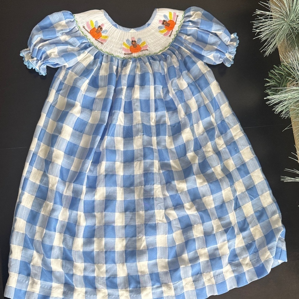Charming Blue and White Kids Dress with Embroidered Details